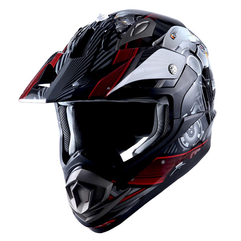 1Storm Adult Motocross Helmet Off Road MX BMX ATV Dirt Bike Mechanic HGXP14B Skull Red - Image 2